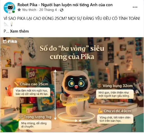 Bài đăng trên fanpage Robot Pika giải thích các số đo của robot